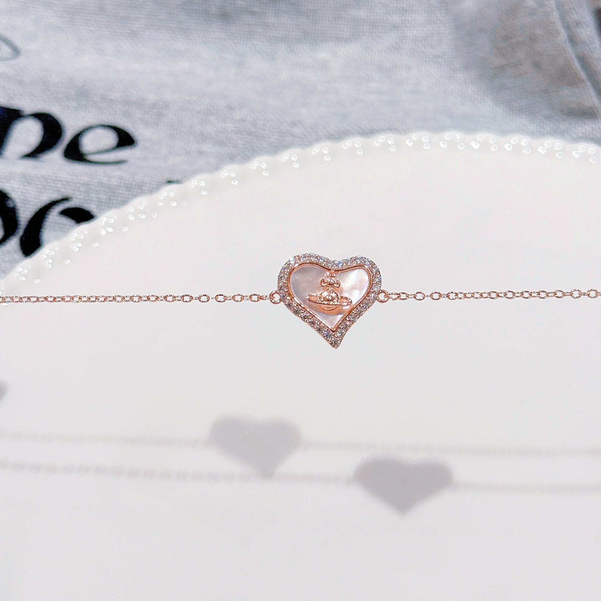 Saturn Heart Zircon Bracelet, Luxury Niche Vivienne Style Punk Hand Jewelry for Women