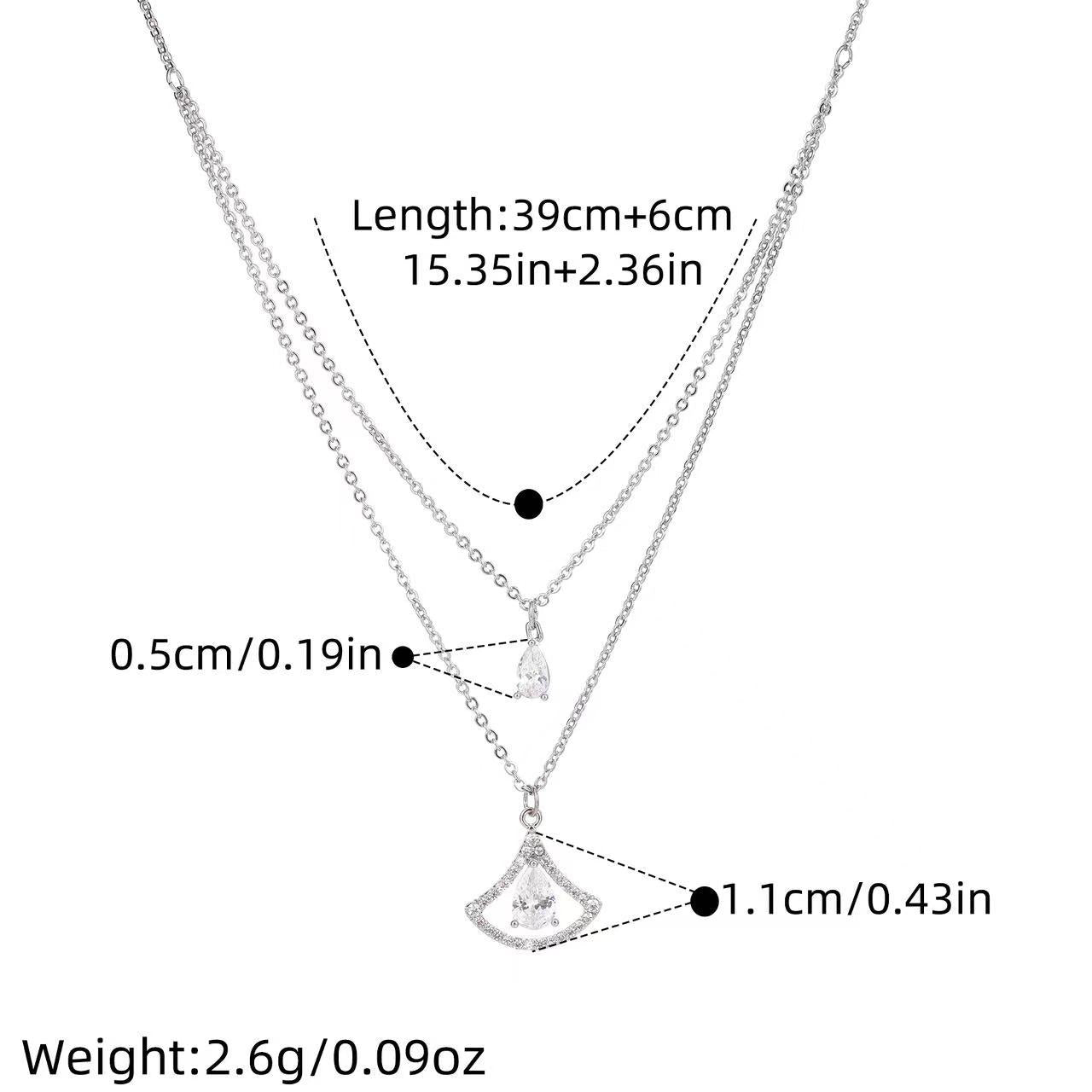 Double Layer Stackable Ginkgo Leaf & Teardrop Cubic Zirconia Clavicle Necklace, Minimalist Luxury Niche Design All-Match Dainty Choker Jewelry