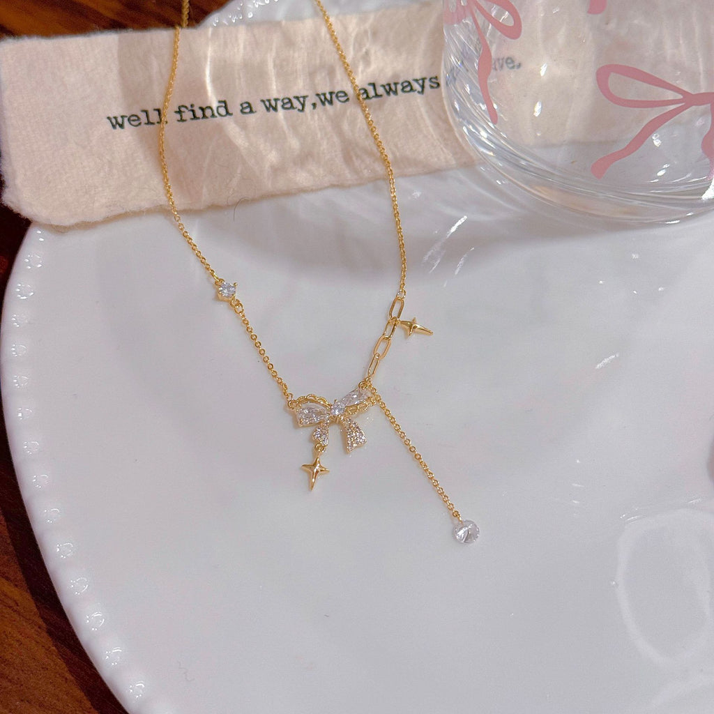 Elegant Bow Tassel Necklace Luxury Stylish Birthday Gift Neck Accessories for Ladies
