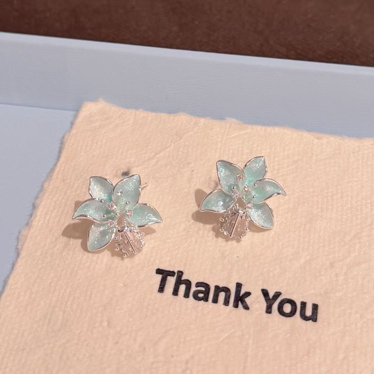 S925 Silver Enamel Flower Earrings, Sweet Retro Daily Ear Jewelry