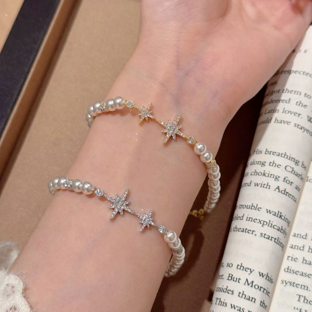 Fairy Pearl Starburst Bracelet, Light Luxury Minimalist Women Hand Jewelry, Trendy Hot Sale Versatile Fashion Wrist Bracelet