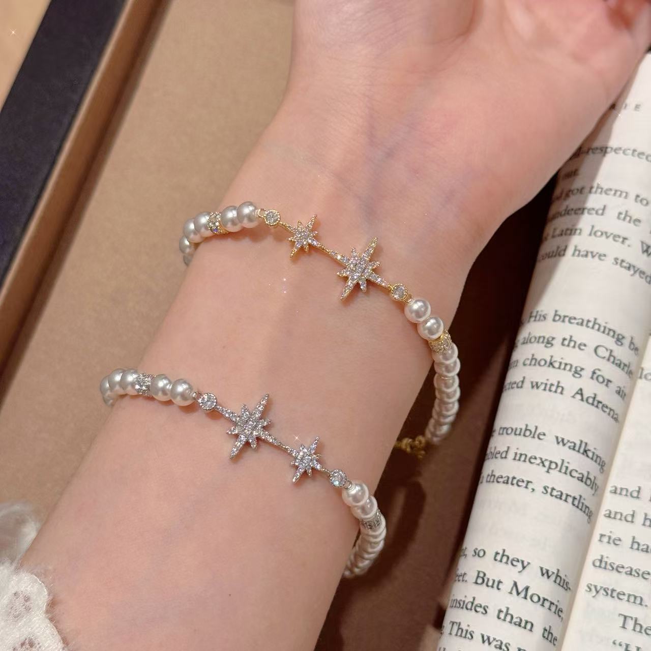 Fairy Pearl Starburst Bracelet, Light Luxury Minimalist Women Hand Jewelry, Trendy Hot Sale Versatile Fashion Wrist Bracelet