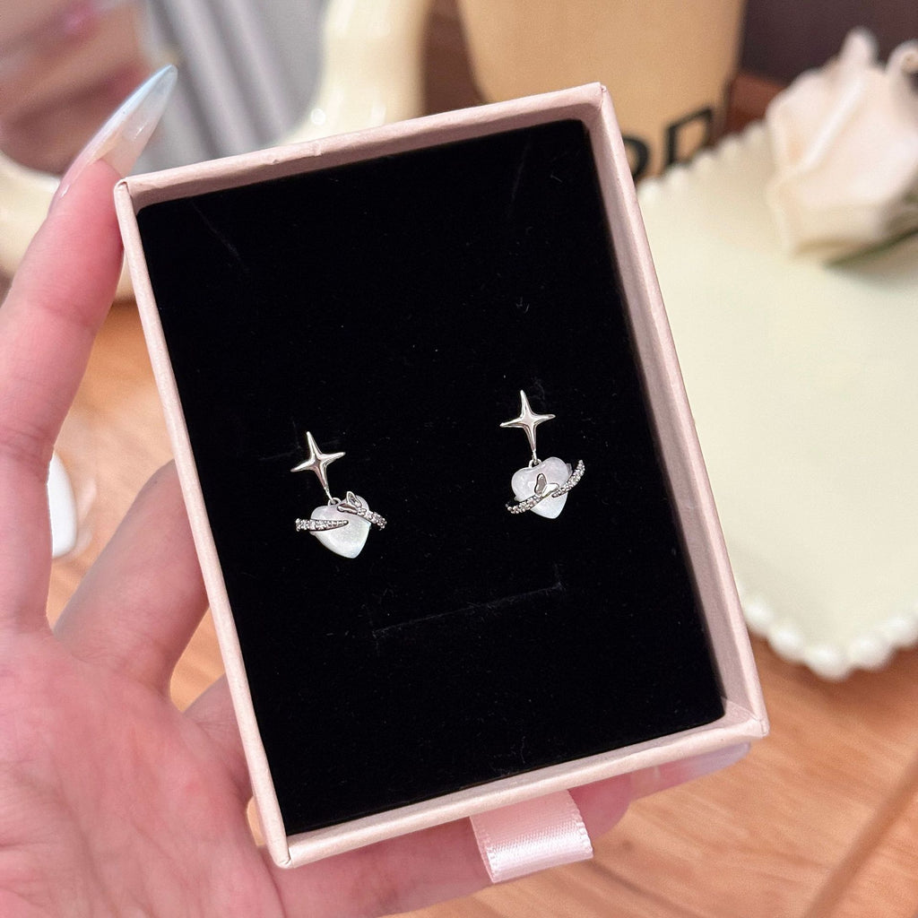 Korean Japanese Style Heart Star Zircon Earrings, Luxury High Grade Exquisite Ear Studs, Niche Fashion Jewelry Wholesale