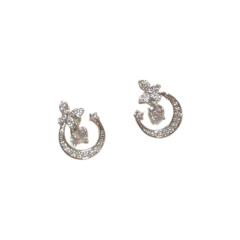 Moon & Flower Stud Earrings Under Moon Shadow, Luxury Elegant Versatile Dainty Women Earrings