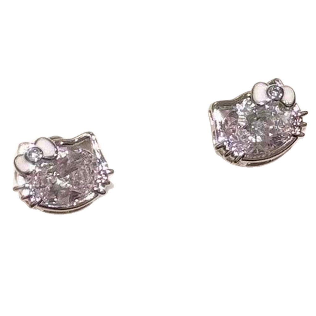 Sparkling Natural Zircon Cat Stud Earrings, Korean Luxury Elegant Earrings, Minimalist Versatile Ear Accessories
