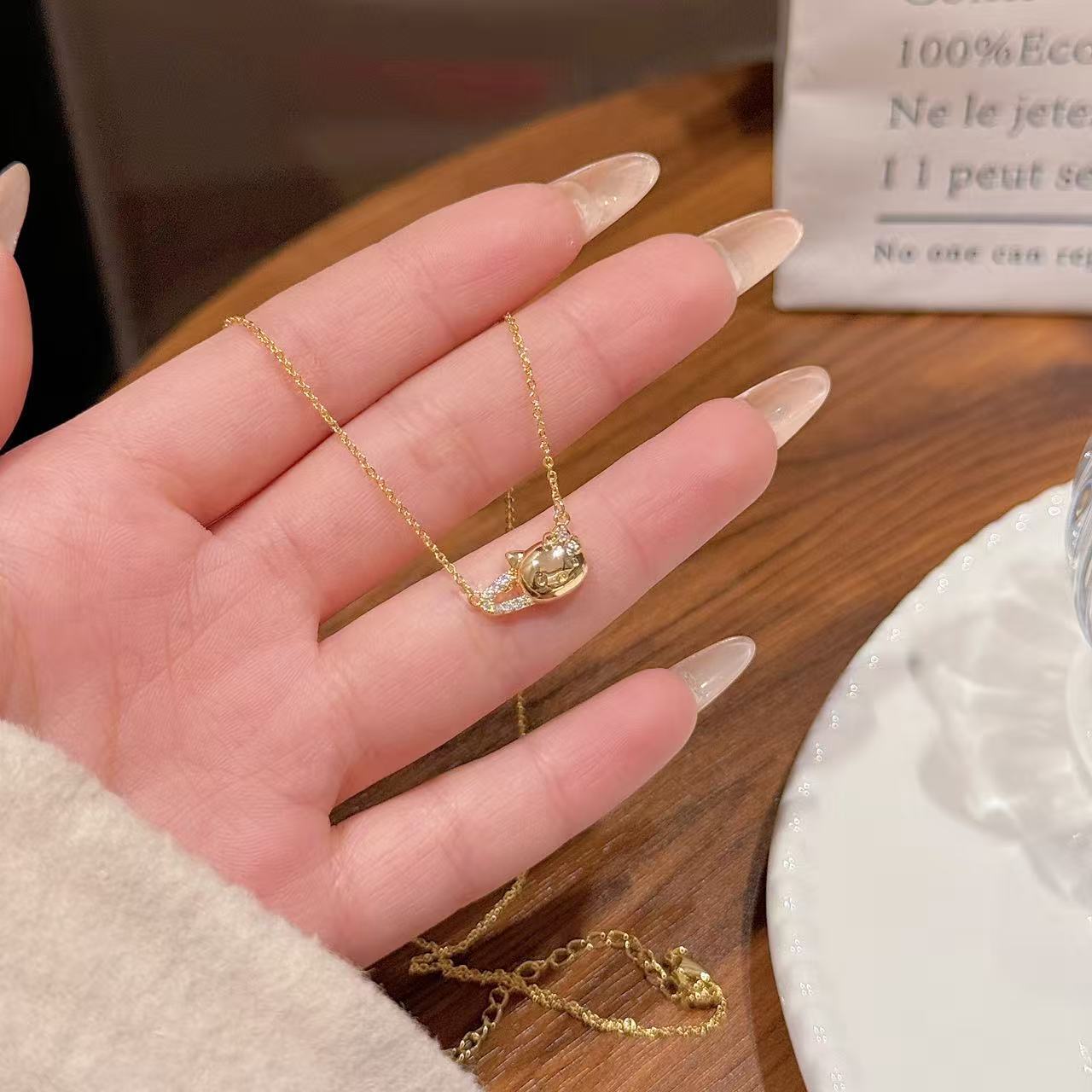 Cat Pendant Clavicle Necklace, Lovely Sweet Lightweight Elegant All-match Daily Wear Jewelry