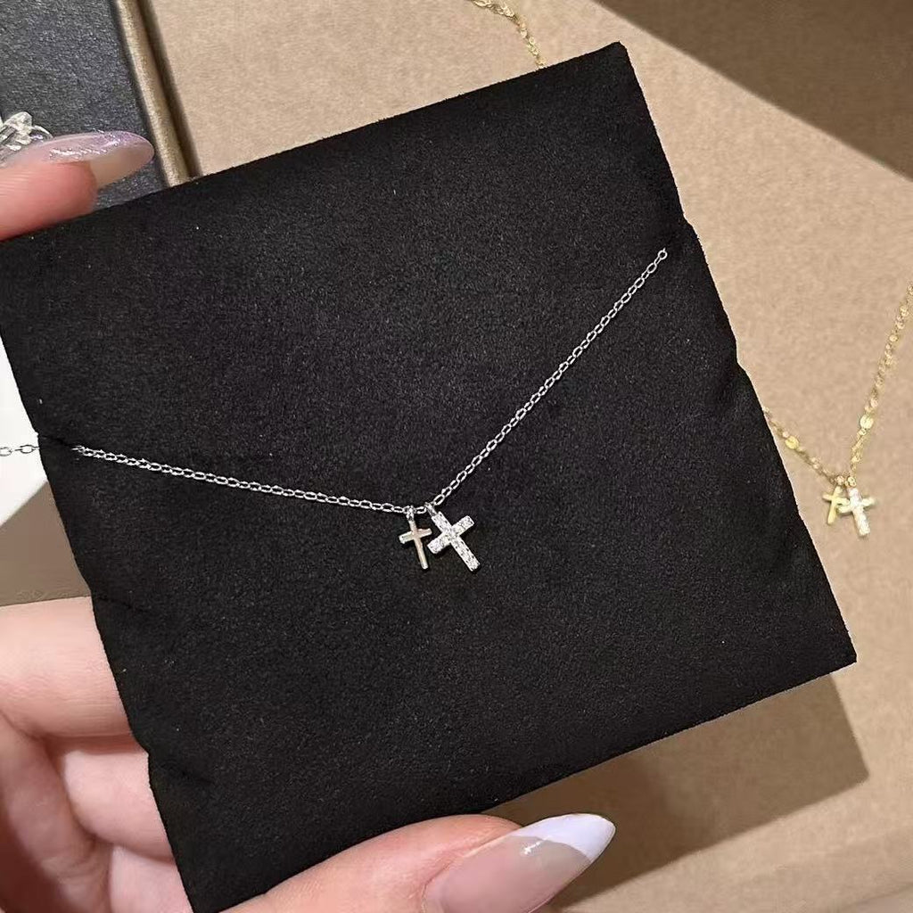 Hot Sale Double Cross Pendant Clavicle Necklace, Luxury Elegant Trendy Fine Jewelry for Women
