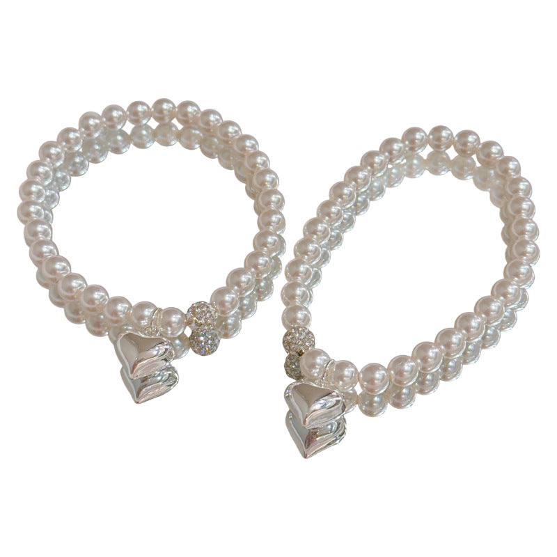 Elegant Heart Pearl Bracelet, Sweet Luxury Daily Women Wrist Chain