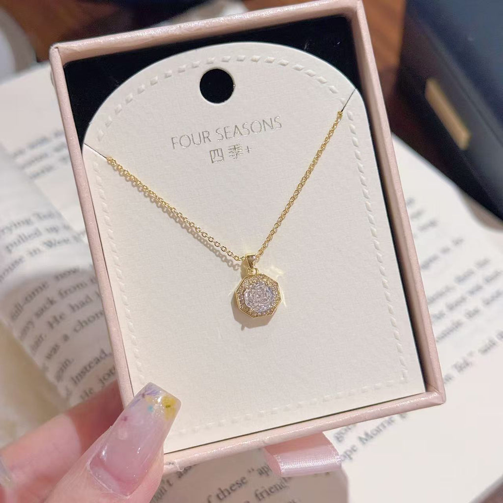 Octagon Geometric Pendant Necklace, Minimal Luxury Niche Clavicle Chain, Elegant Versatile Fashion Jewelry