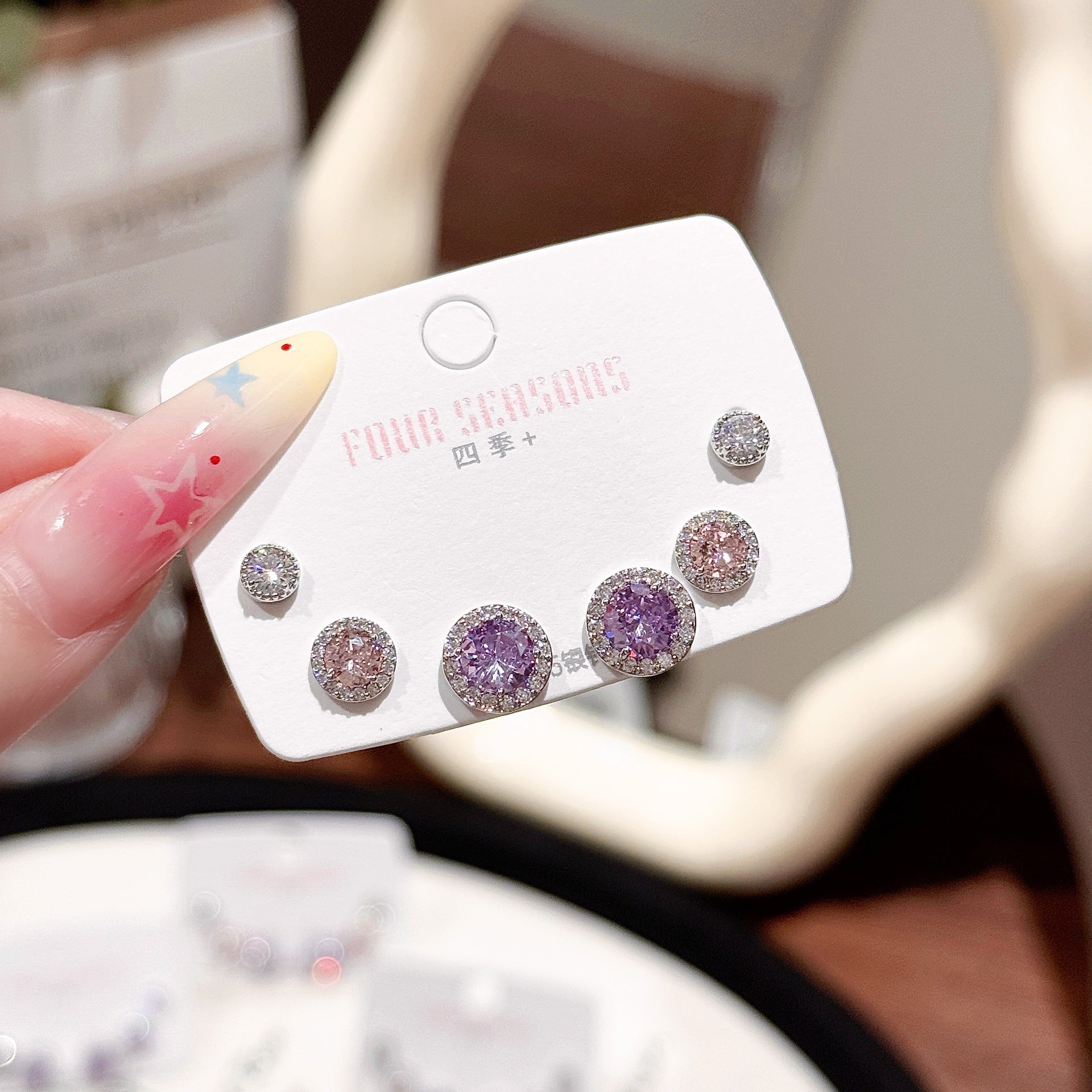 Women 3 Pairs Bling Bling Crystal Ear Studs Colorful Simple Style Silver Needle Ear Piercing Accessories Ear Healing Earrings Set