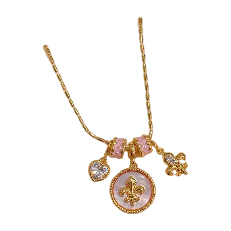 Heart & Iris Pendant Necklace with Natural Shell Inlay, Niche Luxury Dainty Clavicle Chain, Elegant All-match Daily Necklace