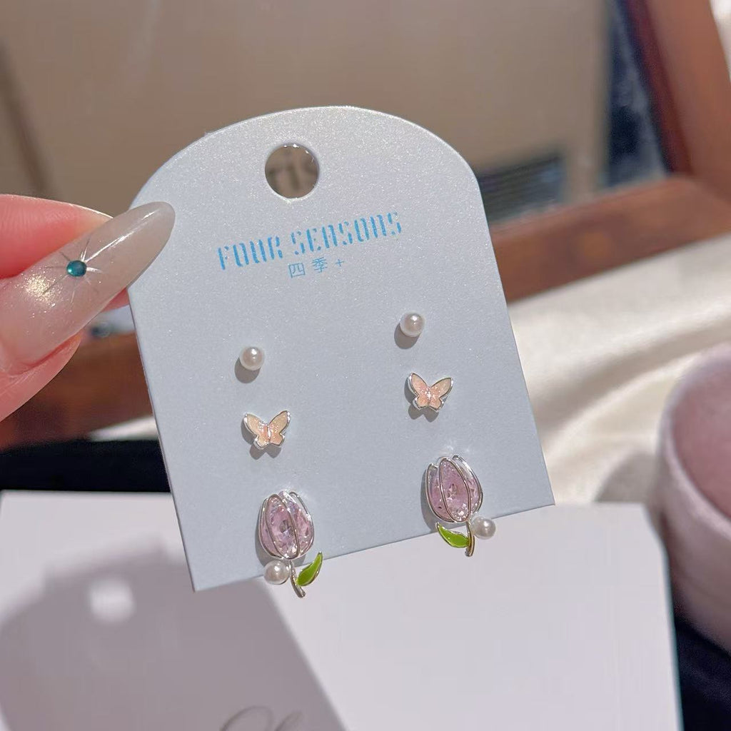 S925 Silver Tulip Earrings, Fresh Spring Temperament Women Daily Studs
