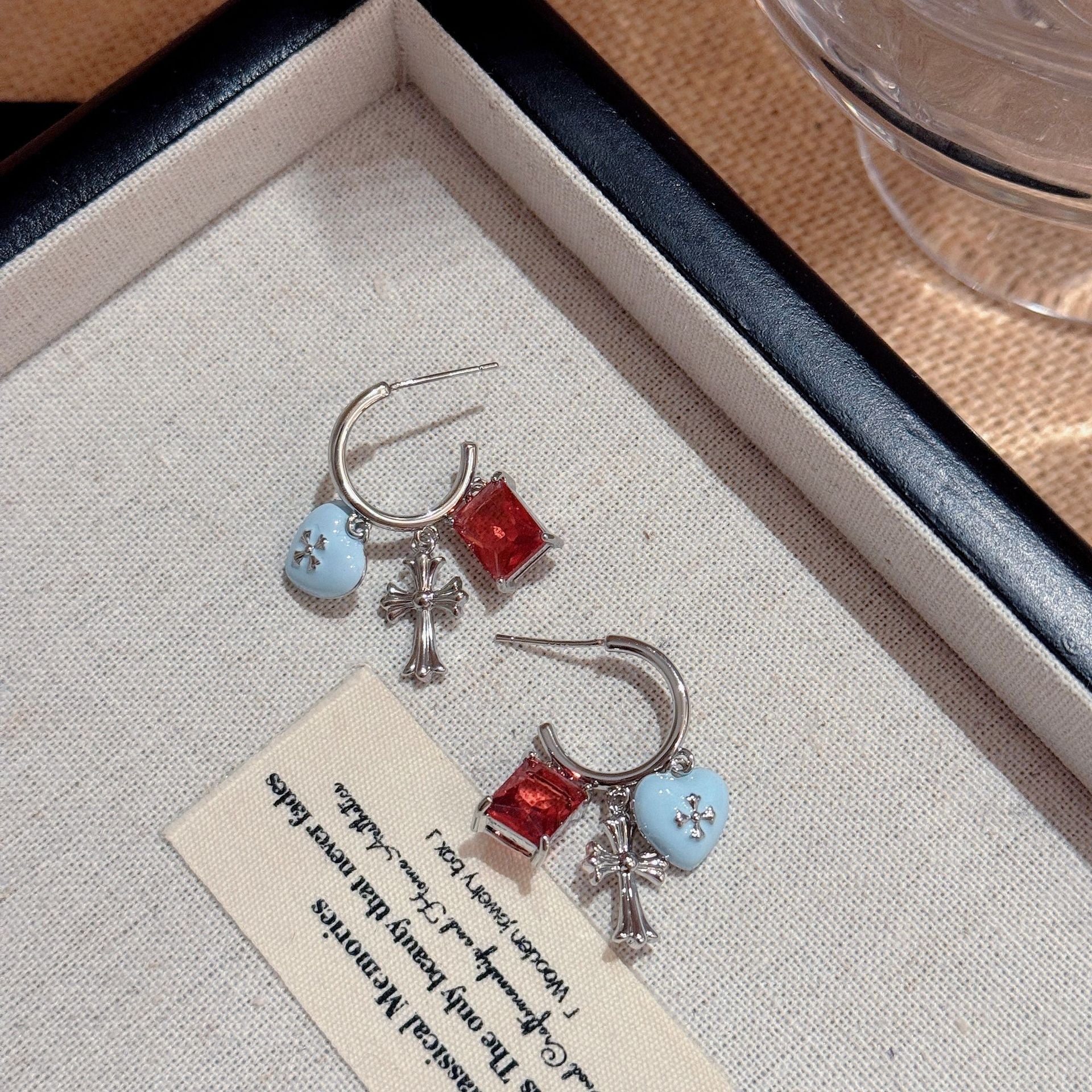Heart Cross Stud Earrings, Luxury High-end S925 Silver Needle Earrings, Retro Design Exquisite Versatile Ear Jewelry
