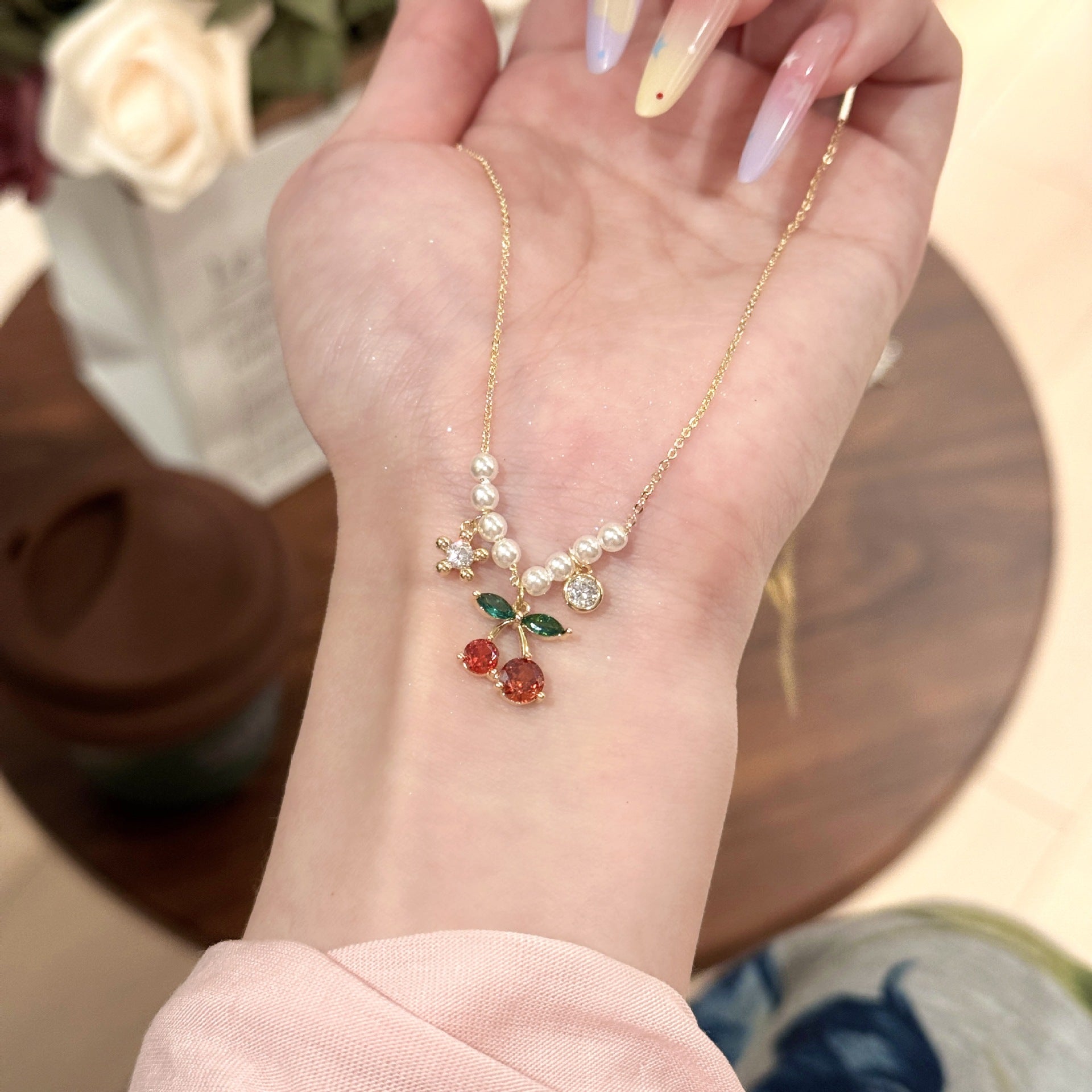 Red Cherry Necklace and Earrings Jewelry Set, Niche Luxury Elegant Clavicle Chain, Exquisite Temperament Fashion Accessories Set for Women