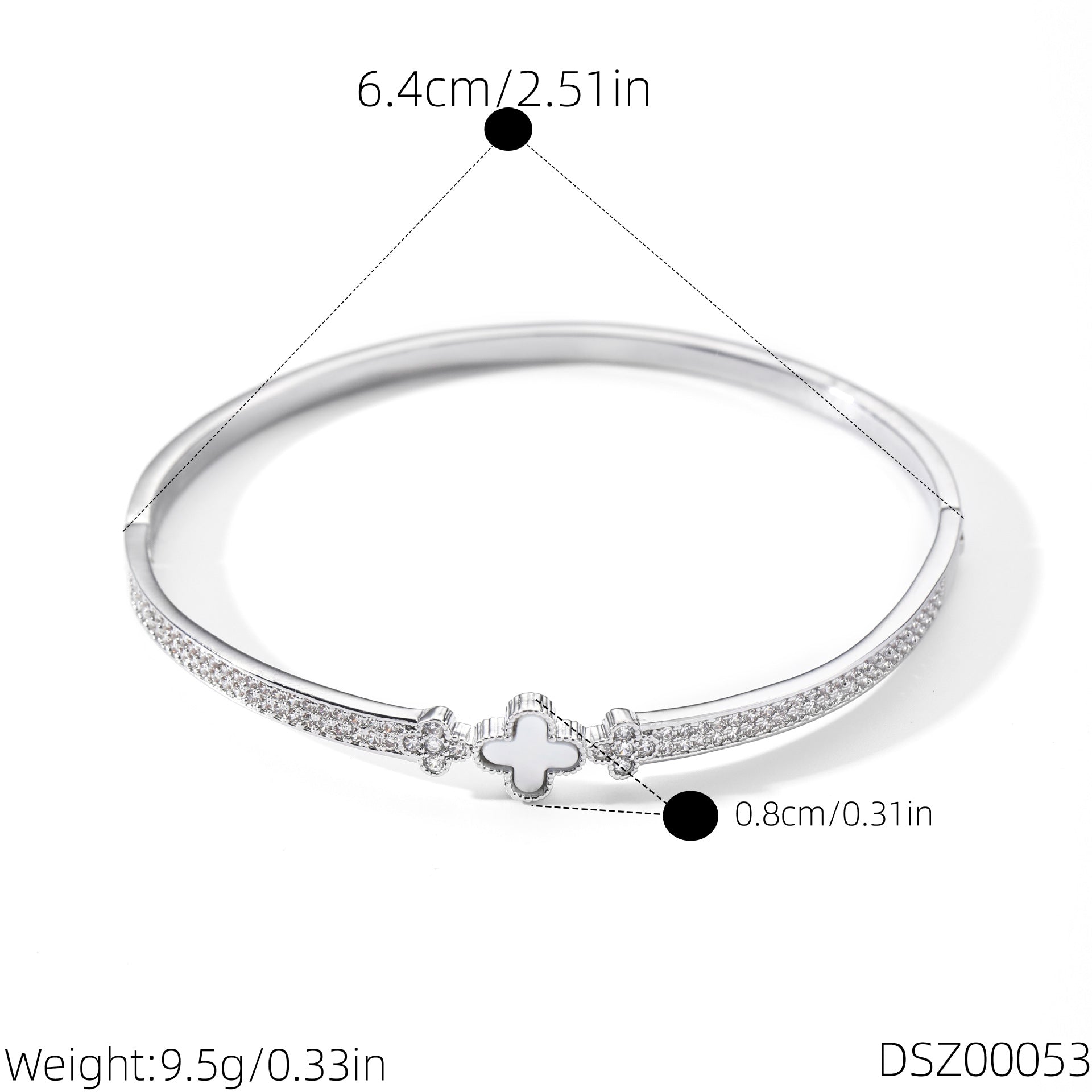 Hot Selling Four-Leaf Clover Cubic Zirconia Bangle, Minimal Luxury Niche Lucky Clover Bracelet, Elegant All-Match Daily Stackable Wrist Jewelry