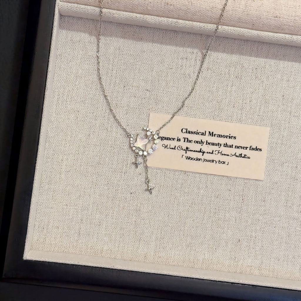 Butterfly Tassel Necklace, Star Moon Zircon Clavicle Chain, Elegant Minimalist Jewelry