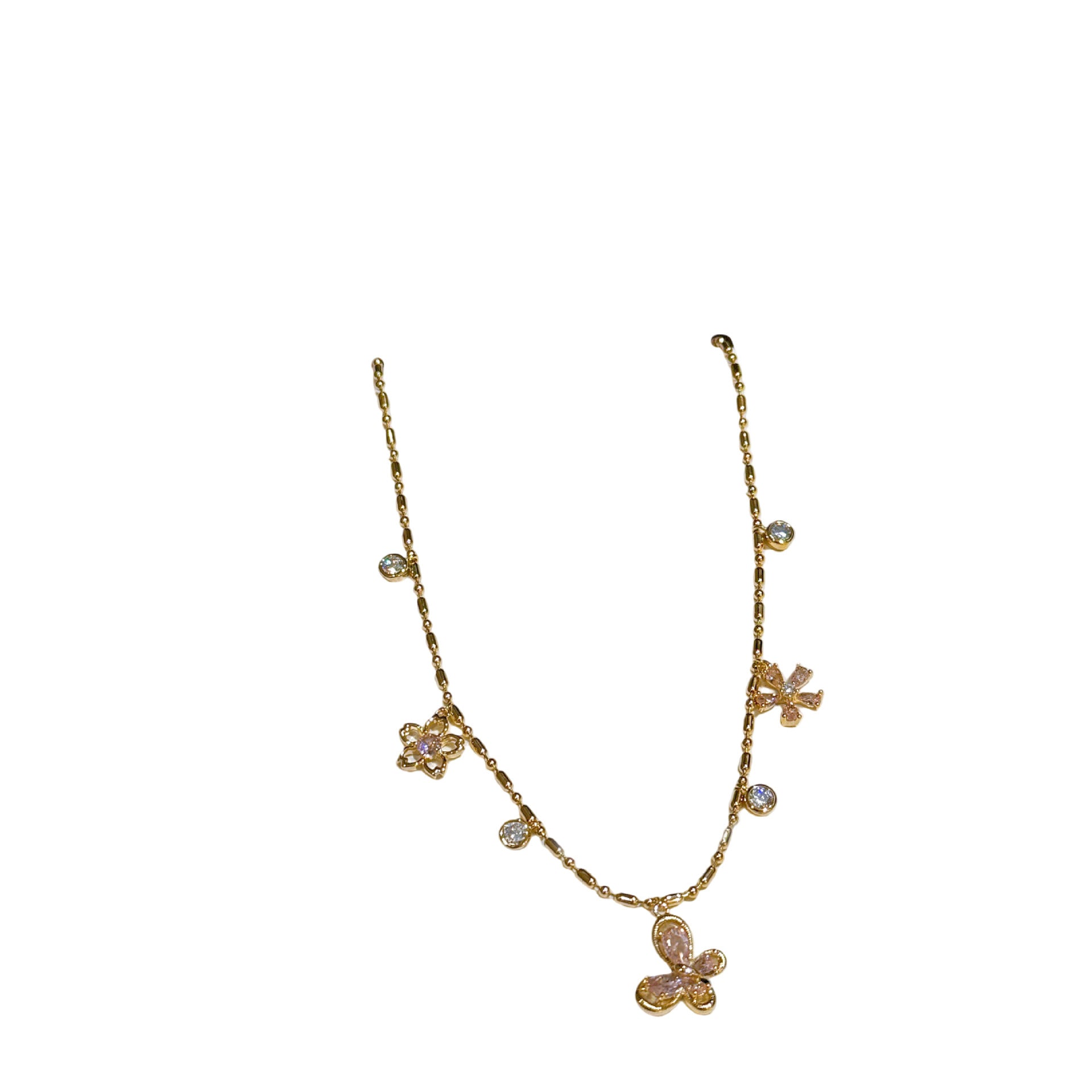 Vintage Butterfly & Flower Clavicle Necklace, Sweet Feminine Dainty Pendant Chain