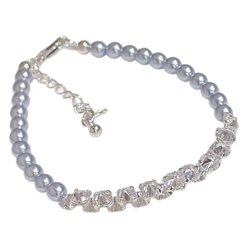 Diamond Encrusted Pearl Bracelet, Light Luxury Cold Style Elegant Stylish Daily Matching Women Hand Accessories