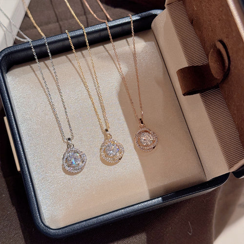 Circular Shiny Zircon Necklace, Luxury Niche Clavicle Chain, Minimalist Exquisite Versatile Daily Women Pendant