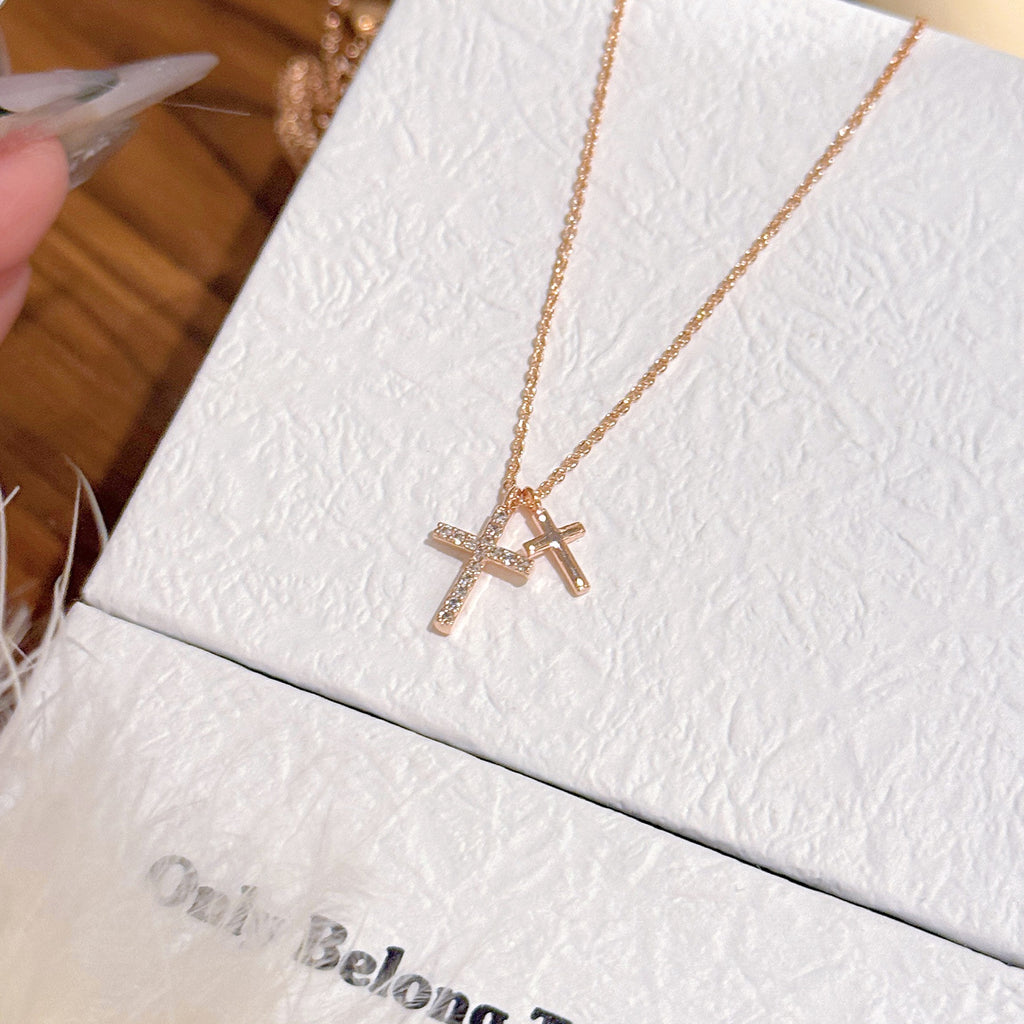 Hot Sale Double Cross Pendant Clavicle Necklace, Luxury Elegant Trendy Fine Jewelry for Women