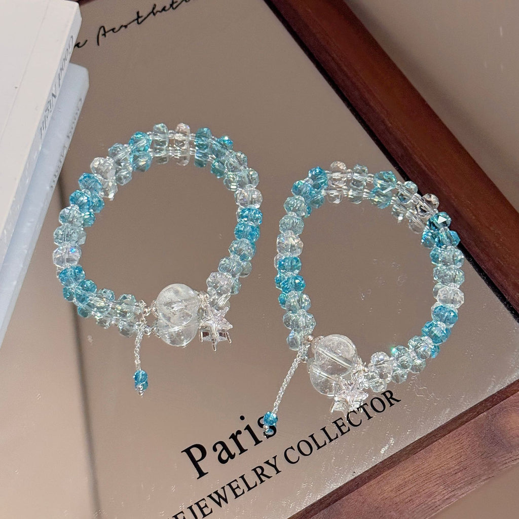 Shiny Star White Crystal Beaded Bracelet Elegant Cold Style Summer Women Hand Jewelry