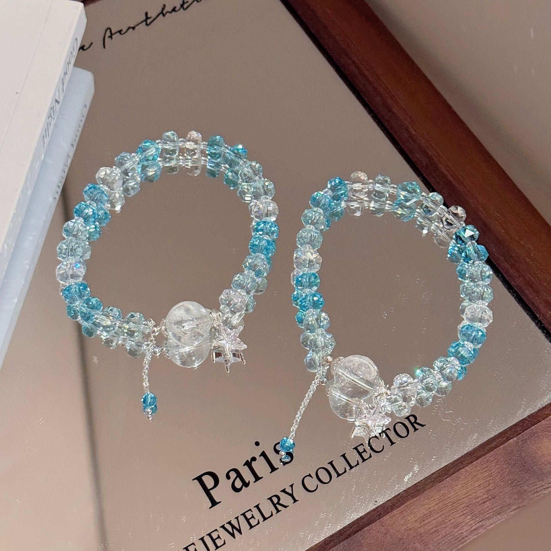 Shiny Star White Crystal Beaded Bracelet Elegant Cold Style Summer Women Hand Jewelry