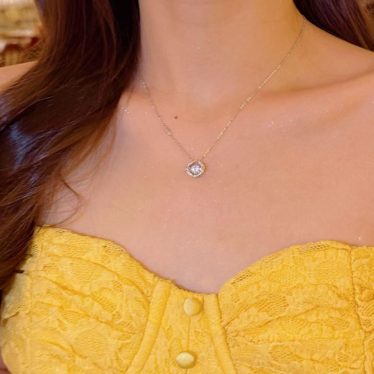 French Style Zircon Pendant Necklace, Minimal Luxury Niche Design Clavicle Chain