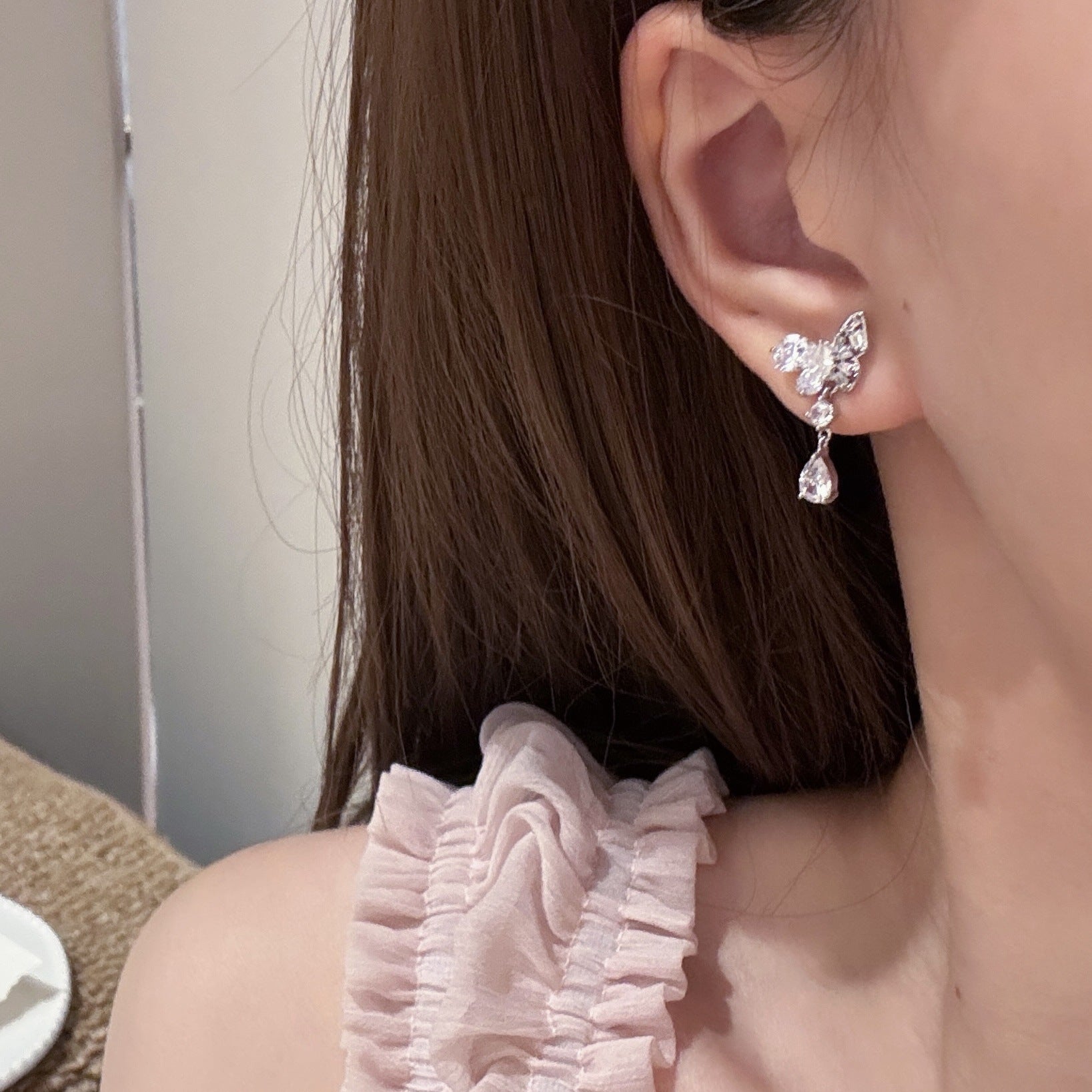 Moonlight Butterfly Water Drop Earrings, Luxury High Grade S925 Silver Needle Earrings, Exquisite Atmosphere Versatile Stud Earrings