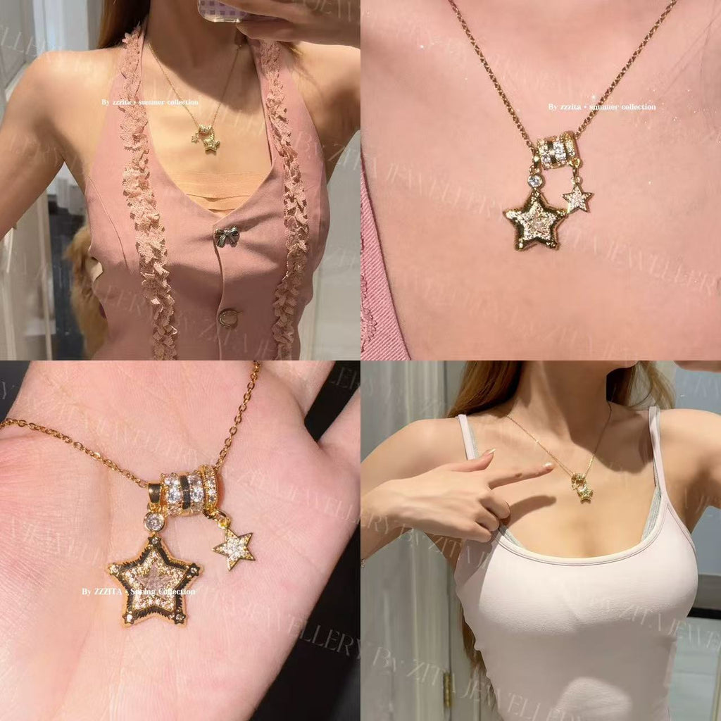 Korean Star Zircon Clavicle Chain, Elegant Trendy Daily Women Pendant Necklace
