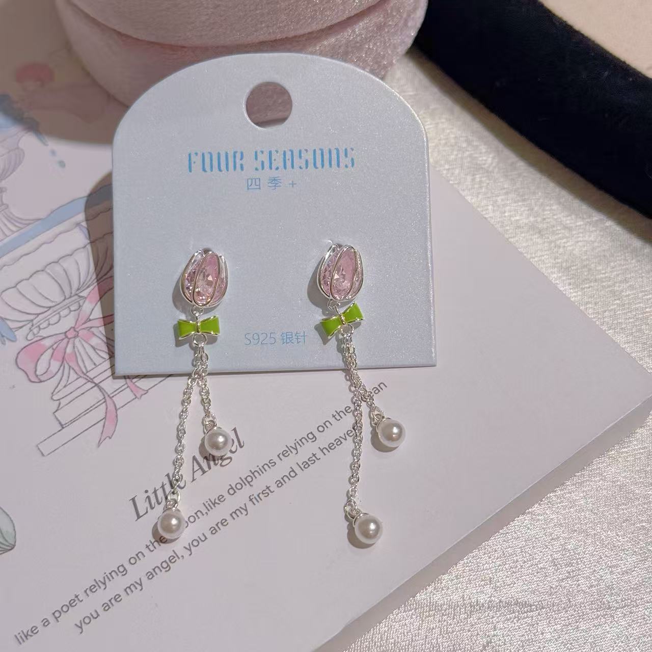 S925 Silver Tulip Earrings, Fresh Spring Temperament Women Daily Studs