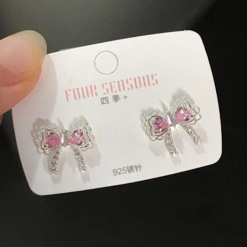 Bow Lace Edge Stud Earrings, 925 Silver Needle Luxury Delicate Earrings, Elegant New Year Fashion Jewelry