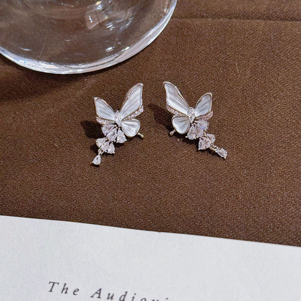 Shiny Butterfly Stud Earrings, Luxury Niche 925 Silver Needle Earrings, Exquisite Spring Fashion Design Ear Jewelry