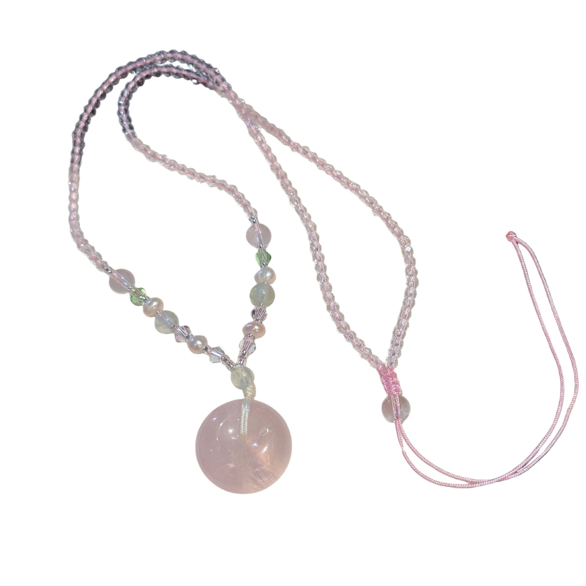 Pink Crystal Peace Buckle Necklace, Gentle Sweet Daily Neck Jewelry