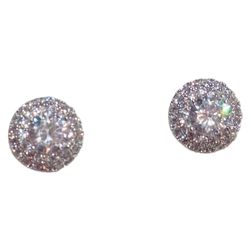 Cold Style Round Zircon Earrings, S925 Silver Studs, Elegant Luxury Delicate Fashion Ear Accessories