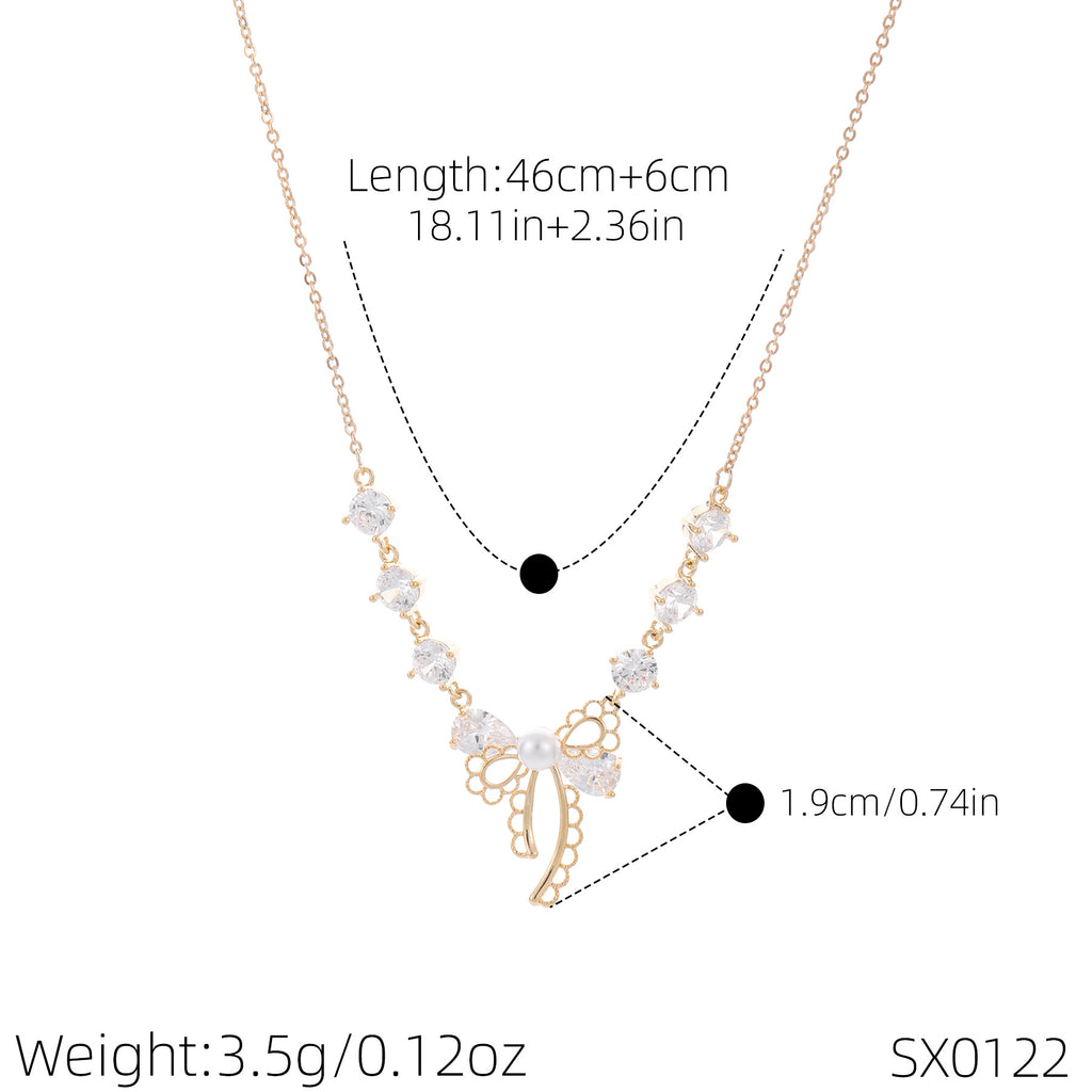Lace Bow Zircon Necklace, Luxury Niche Sweet Clavicle Chain, Fresh Elegant Versatile Women Pendant