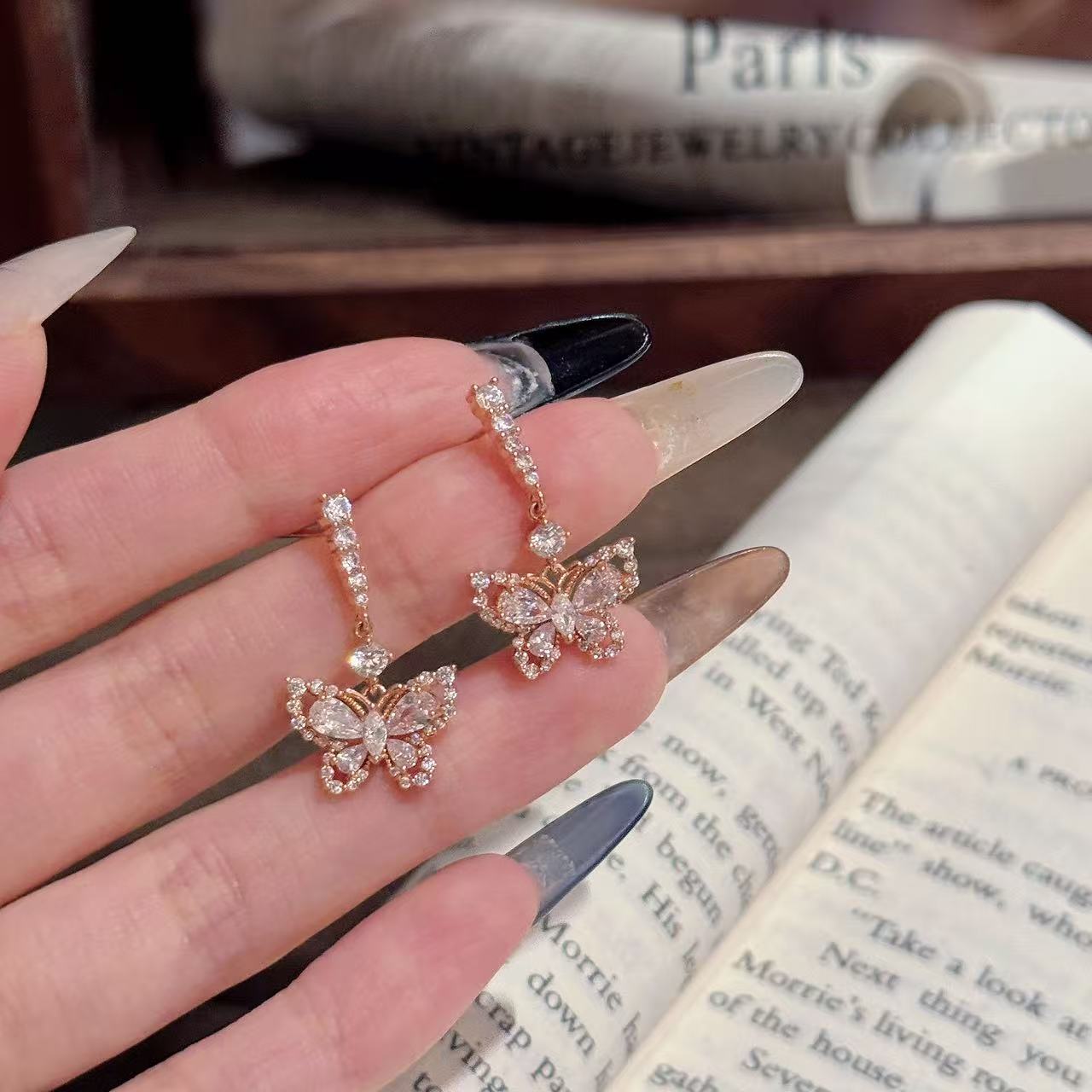 S925 Silver Hollow Butterfly Earrings, Elegant Fairy Style Daily Ear Studs