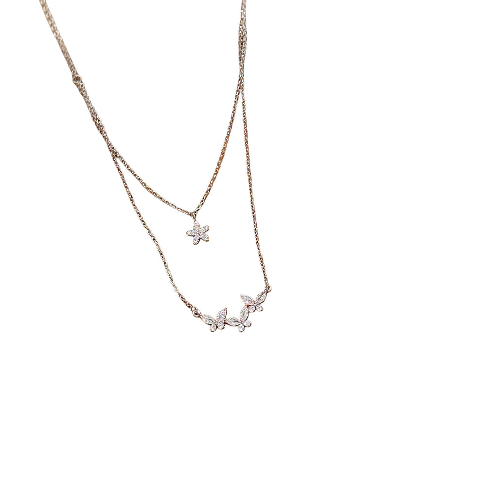 Double Layered Butterfly Flower Necklace Shiny Zircon Clavicle Chain Luxury Elegant All-match Fashion Jewelry for Women