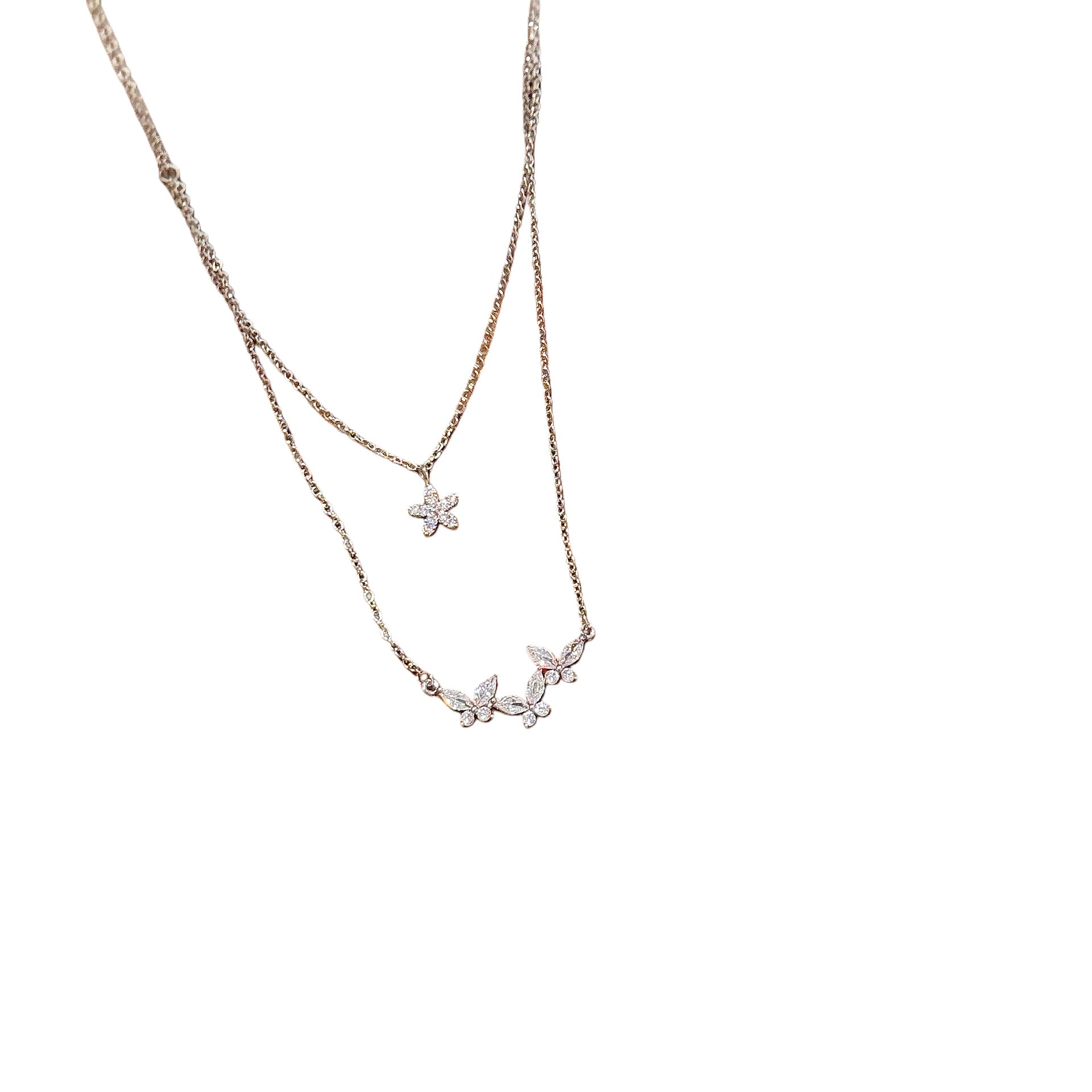Double Layered Butterfly Flower Necklace Shiny Zircon Clavicle Chain Luxury Elegant All-match Fashion Jewelry for Women