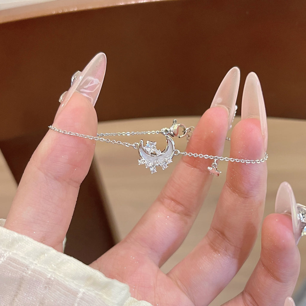 Solid Silver Moon Broken Silver Bracelet, Elegant Fresh Daily Hand Ornament