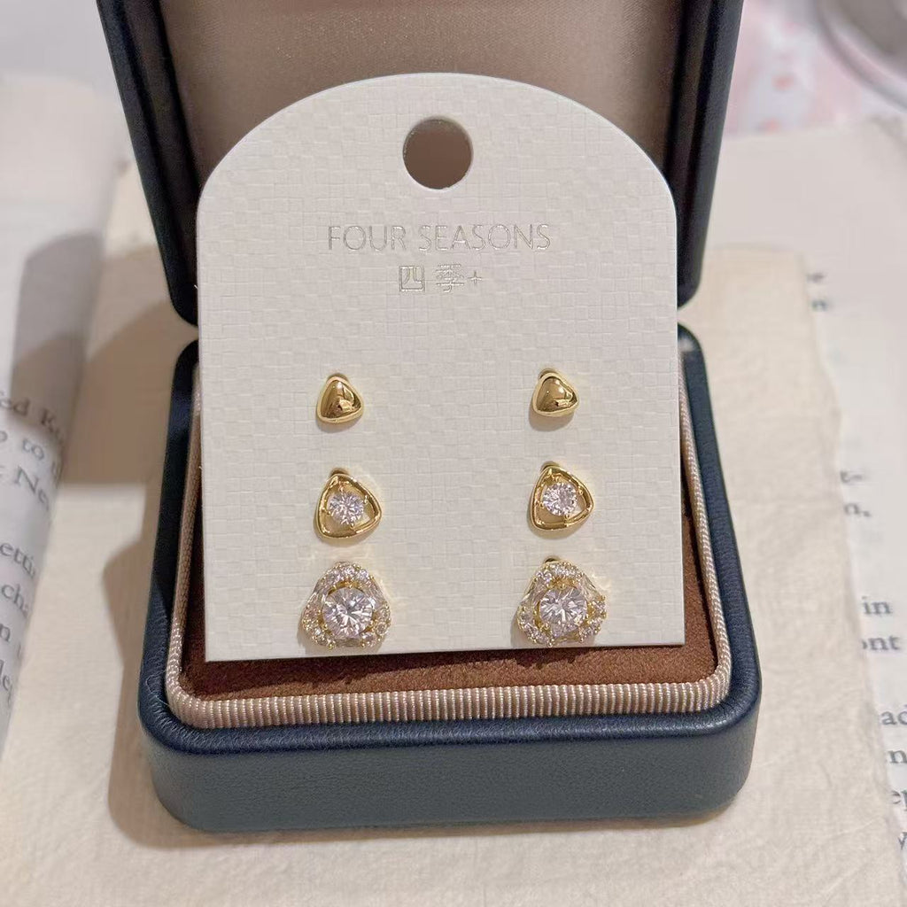 3 Pairs Geometric Triangle Stud Earrings Set, Dainty Shiny Cool Tone Studs, Luxury Minimalist Elegant Versatile Earrings