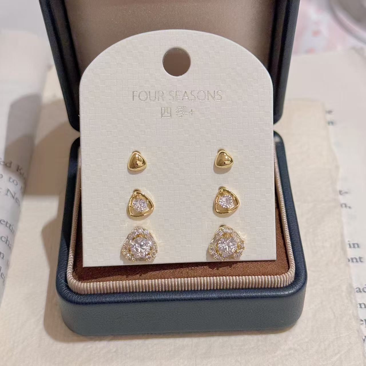3 Pairs Geometric Triangle Stud Earrings Set, Dainty Shiny Cool Tone Studs, Luxury Minimalist Elegant Versatile Earrings