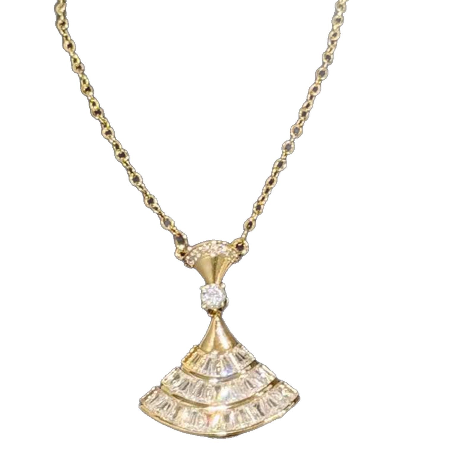 Sparkling Zircon Fan Necklace, Luxury Dress Pendant Clavicle Chain for Daily Wear