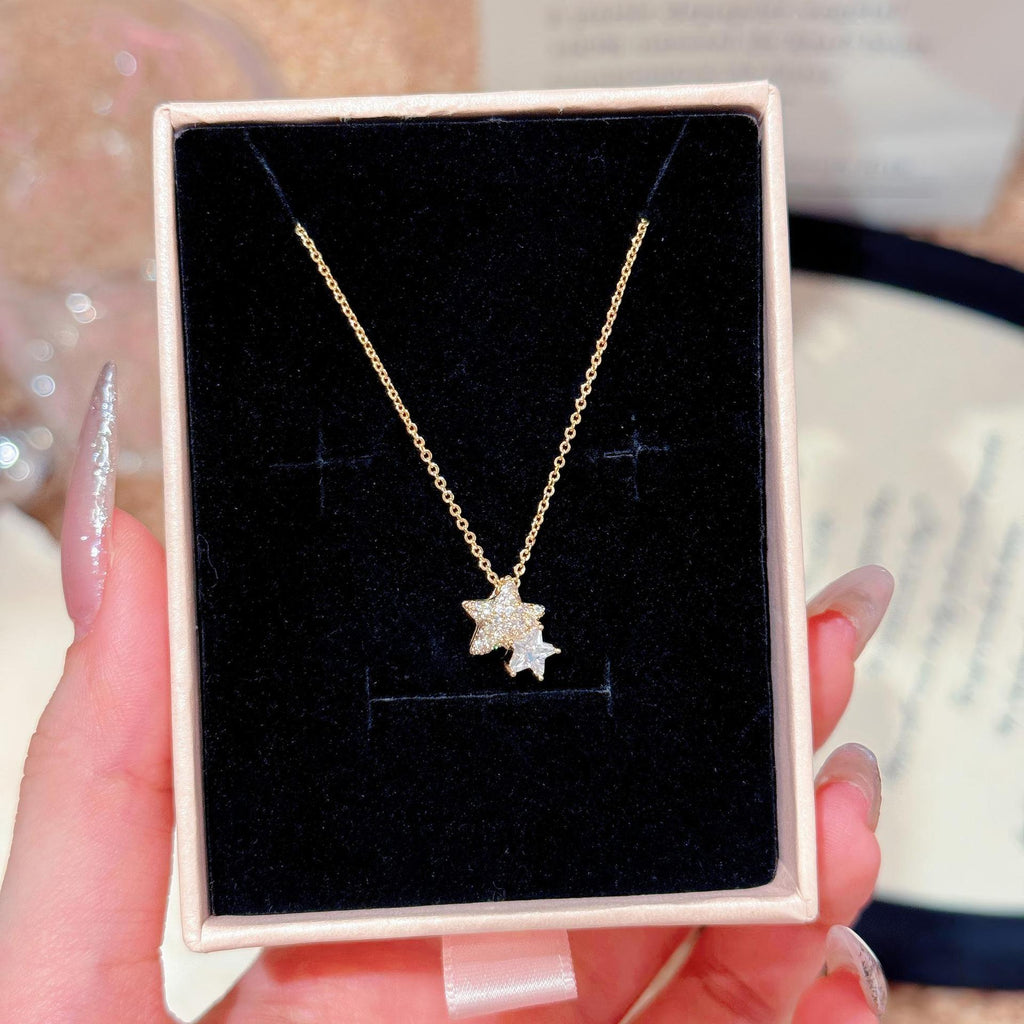 New Year Double Star Necklace, Delicate Luxury Clavicle Chain, Stylish Niche Jewelry Gift for Women & BFF