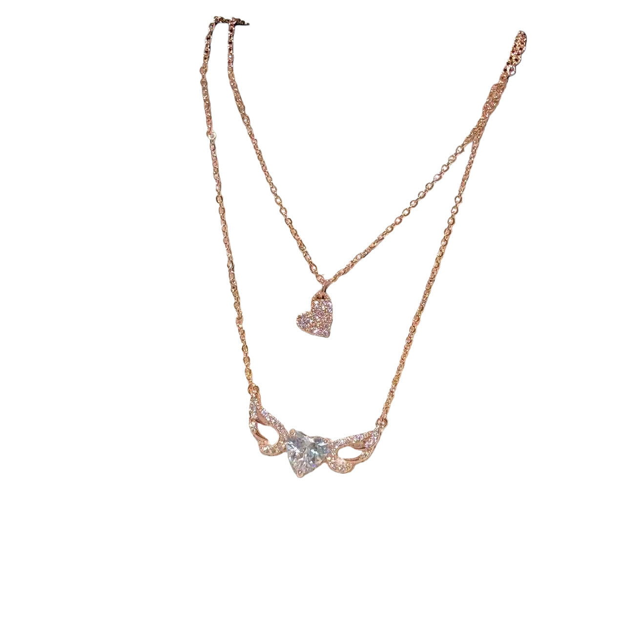 Sparkling Full Zircon Heart Wing Pendant, Elegant High-End Clavicle Chain, Romantic Women Accessories