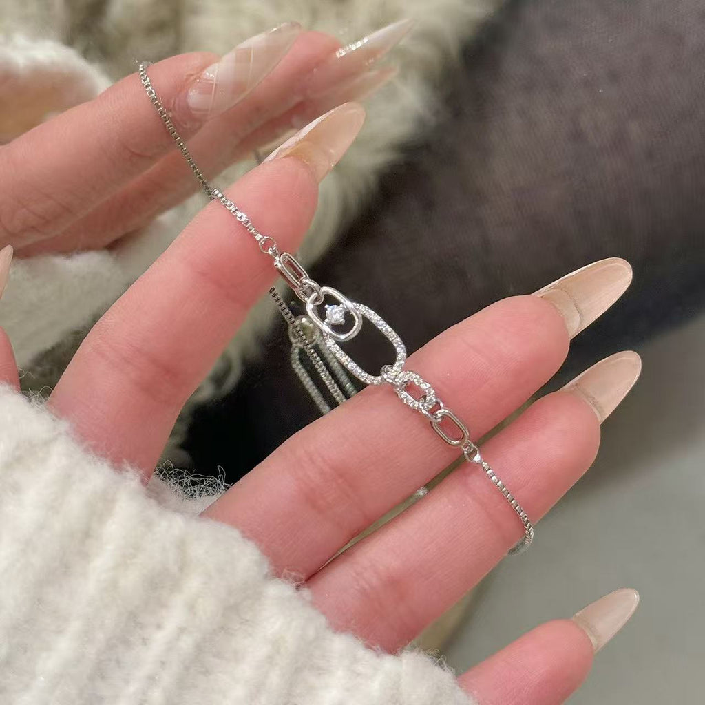 Interlocking Heart Bracelet, Luxury Sparkling Dance Crystal Bangle, Elegant High Sense Jewelry For Women
