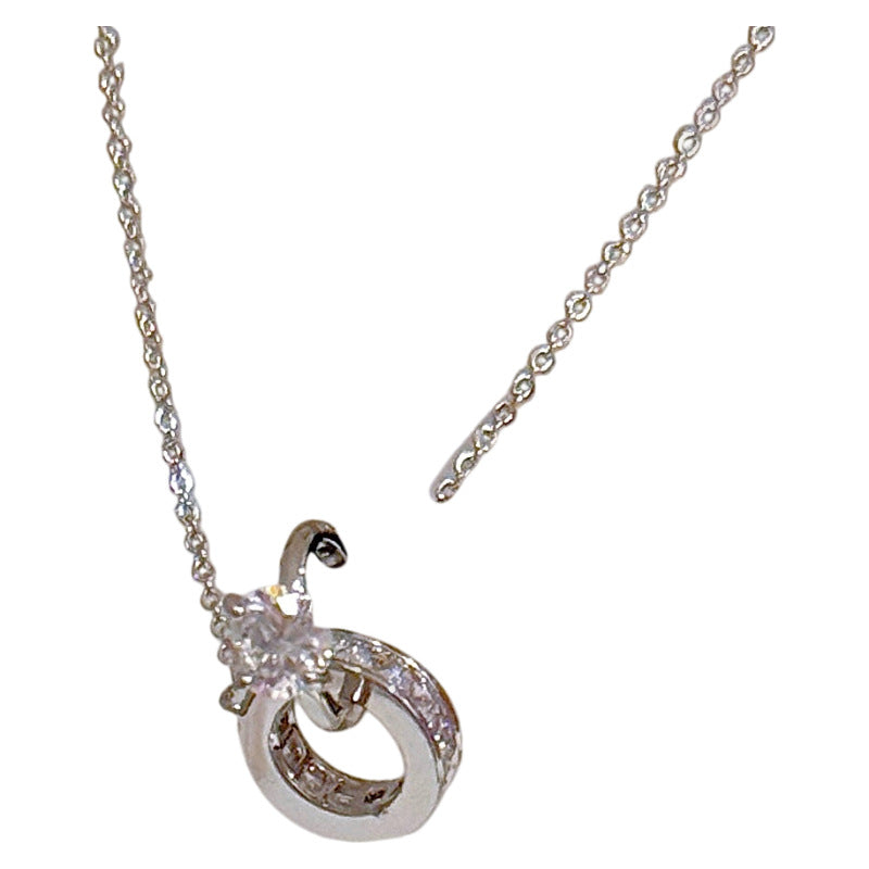 Double Interlocked Ring Pendant Necklace, Elegant Luxury Women Daily Fashion Necklace
