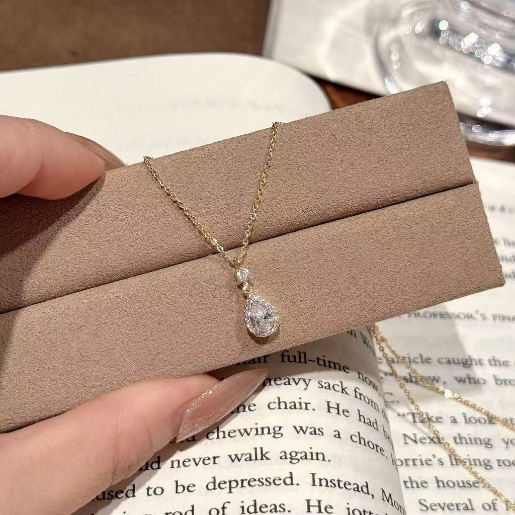 Korean Style Water Drop Zircon Necklace, Luxury Niche Clavicle Chain, Minimalist Exquisite All-match Pendant Jewelry