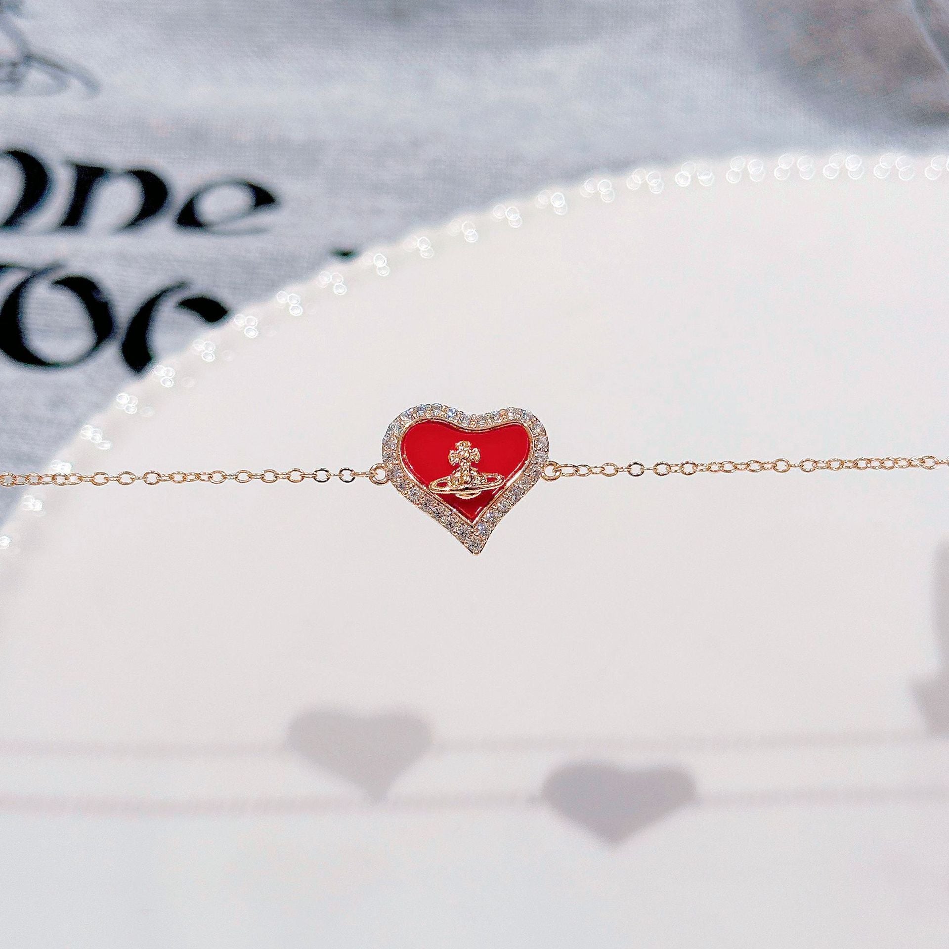 Saturn Heart Zircon Bracelet, Luxury Niche Vivienne Style Punk Hand Jewelry for Women