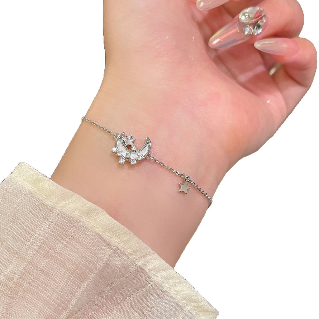 Solid Silver Moon Broken Silver Bracelet, Elegant Fresh Daily Hand Ornament