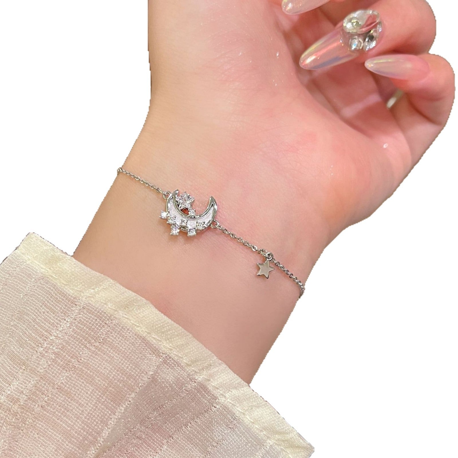 Solid Silver Moon Broken Silver Bracelet, Elegant Fresh Daily Hand Ornament
